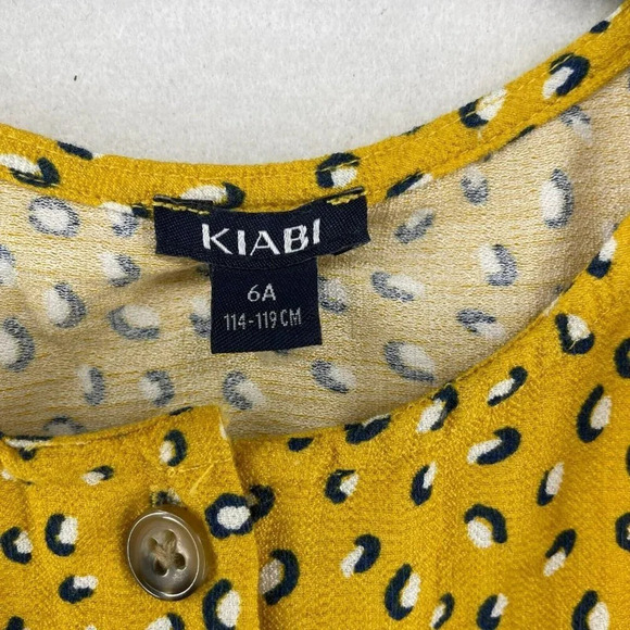 Kiabi Dress Girls Sz 6A Mustard Yellow Full Button-Up Tie Waist Roll Tab Sleeve - Picture 9 of 10